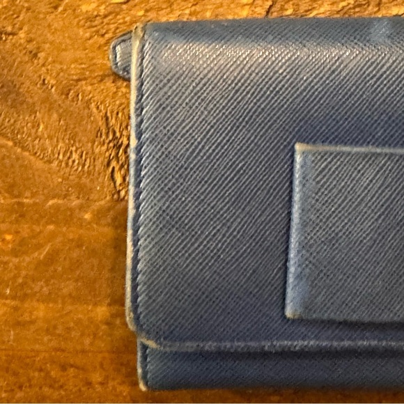 Prada Saffiano Leather Blue Ribbon Gold Long‎ Wallet Guaranteed 100% Authentic - Picture 13 of 15